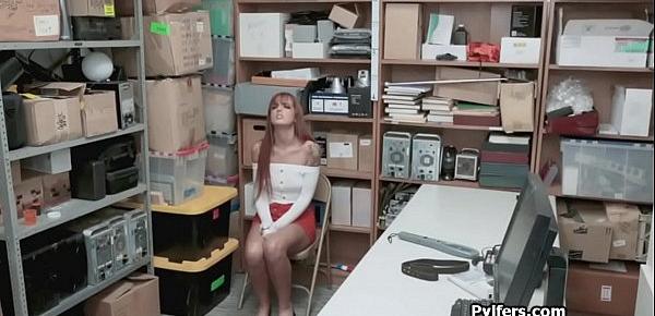  Crazyhot redhead thief pounded hard on desk
